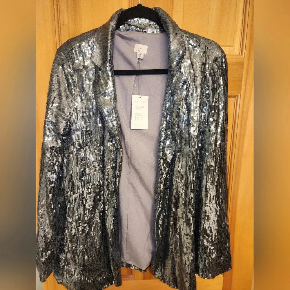 Silver Sequin Women's Holiday Blazer - A New Day Silver Size Medium - Picture 2 of 5